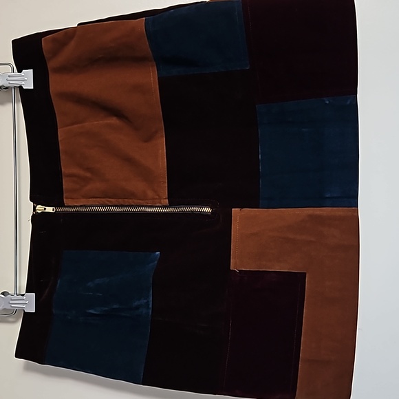 Whyte eyelash 70s Patchwork Velvet Skirt Autumnal Colors Front Pockets Zs Large - Picture 9 of 12
